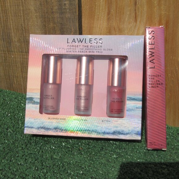 Brand New Lawless Forget The Filler Lip Gloss 3 Pack & Liner Winter Beach Trio - Picture 1 of 10
